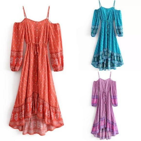 Boho Print Purple Dress Gypsy Western Cactus - Picture 6 of 6